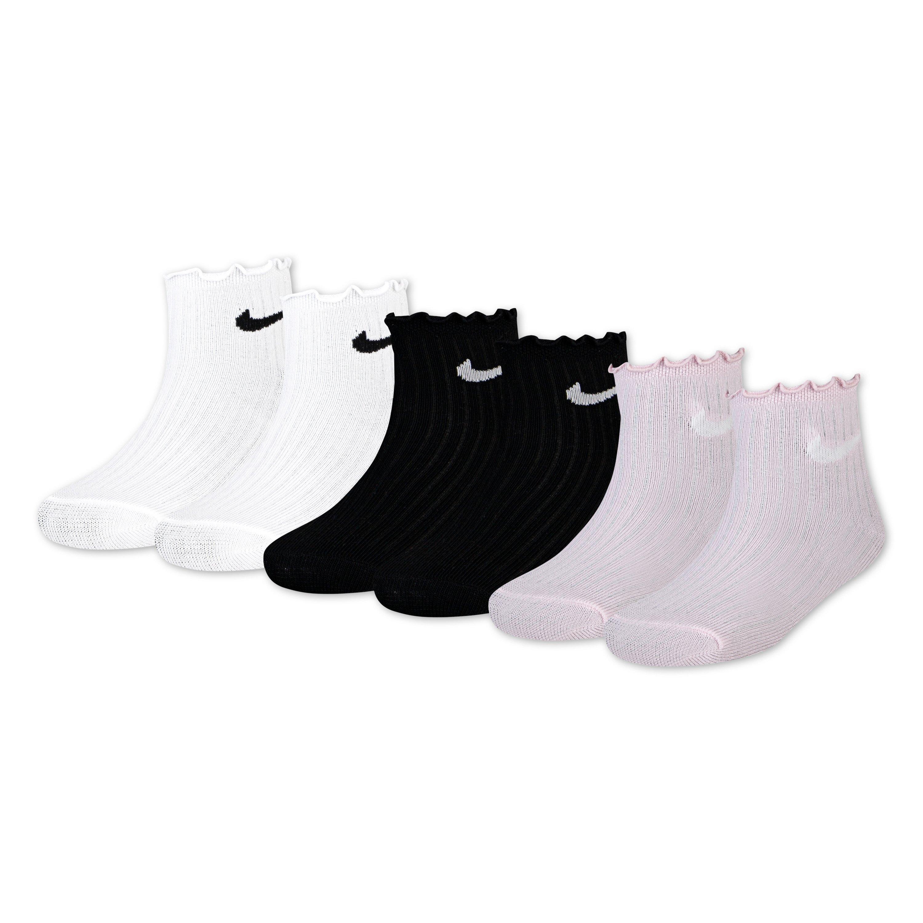 Nike Big Girls' Ruffle 6-Pack Ankle Socks - Black/White/Pink